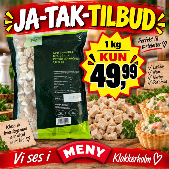 Kogt hønsekød i tern
